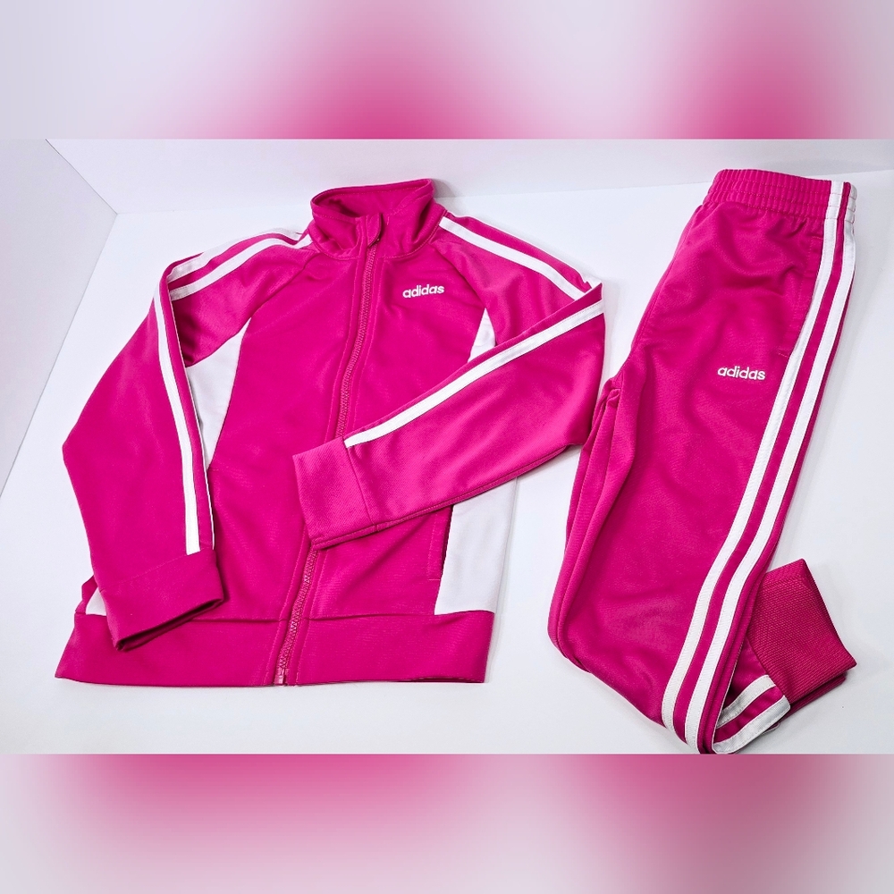 Adidas Girls' Track Jacket & Pants Set, Size 4 Pink/White